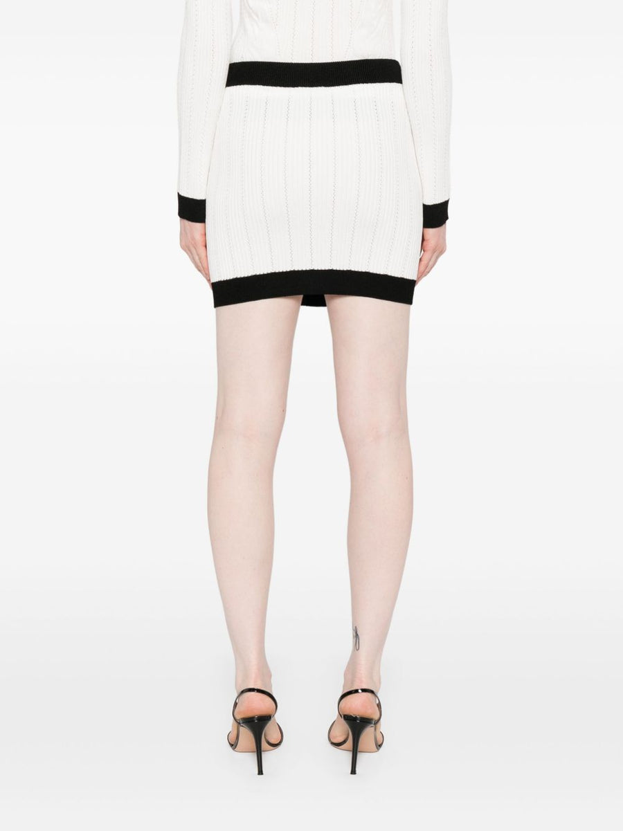 Balmain Button Embellished Ribbed Knit Mini Skirt White for Women Two Tone Luxury Day to Night Couture