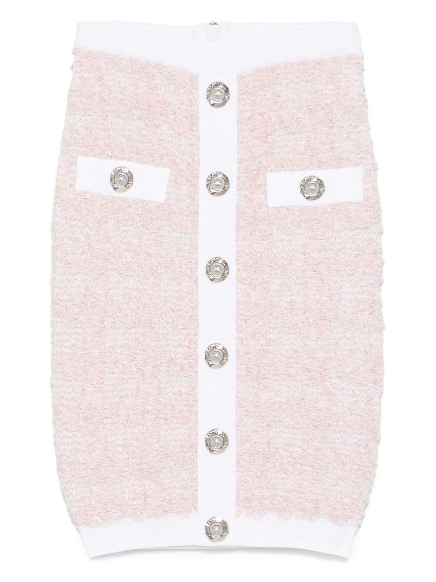 Balmain Rose Pink Tweed Pencil Skirt For Women Refined Tailoring Sleek Silhouette