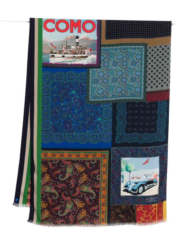 032C Lago di Como Luxurious Silk Printed Scarf For Women Multicolor Paisley Pattern