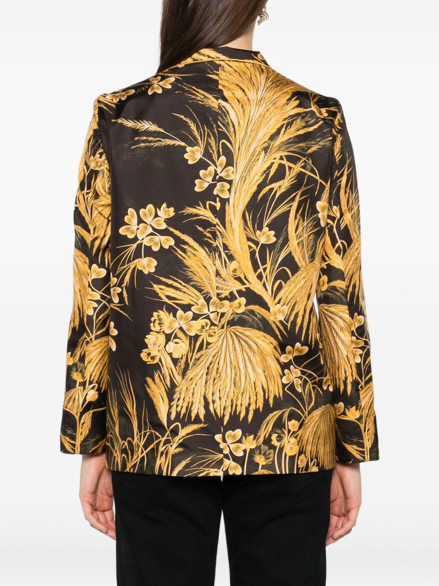 F.R.S Luxurious Printed Silk Shirt For Women, Yellow Floral Print, Mandarin Collar