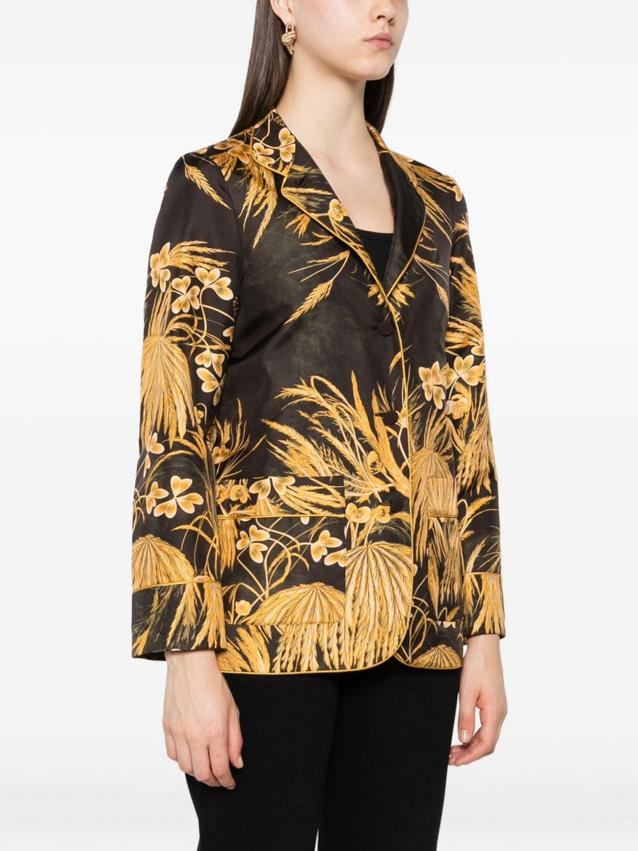 F.R.S Luxurious Printed Silk Shirt For Women, Yellow Floral Print, Mandarin Collar