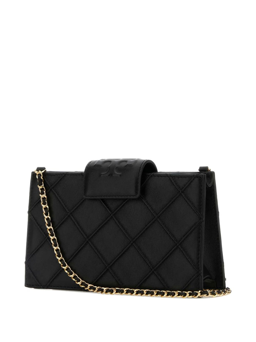 Tory Burch Fleming Crossbody Bag For Women Black Luxury Leather Diamond Quilting Chain Strap