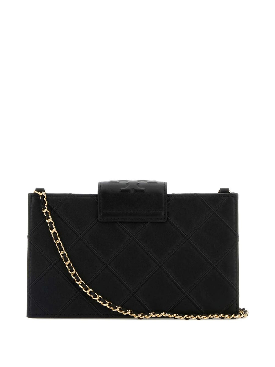 Tory Burch Fleming Crossbody Bag For Women Black Luxury Leather Diamond Quilting Chain Strap