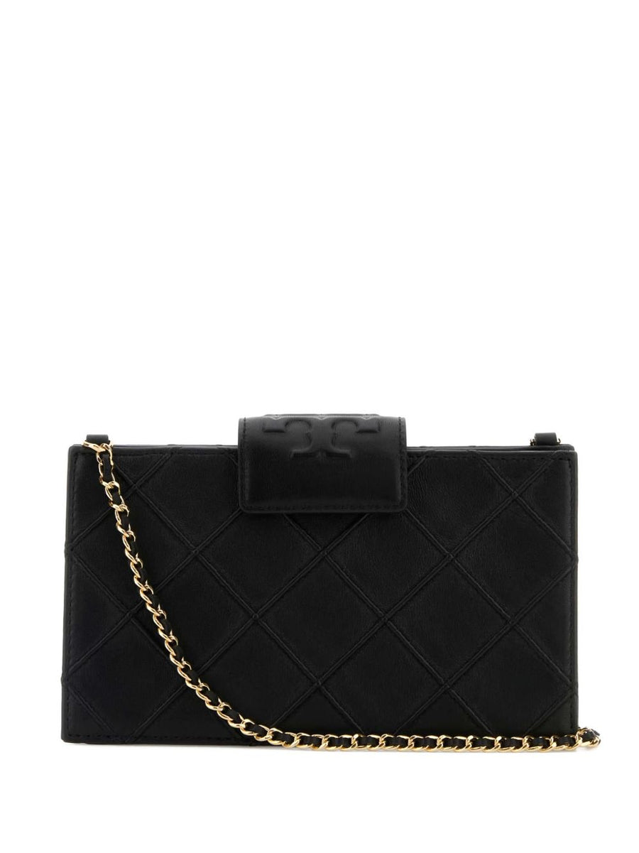 Tory Burch Fleming Crossbody Bag For Women Black Luxury Leather Diamond Quilting Chain Strap