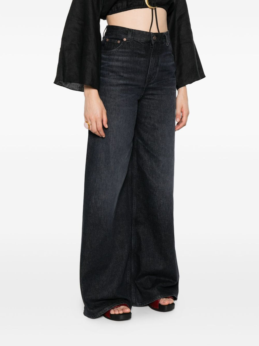 Chloé Wide Leg Jeans With High Rise And Calf Leather Trim For Luxury Women Premium Denim For Everyday Style