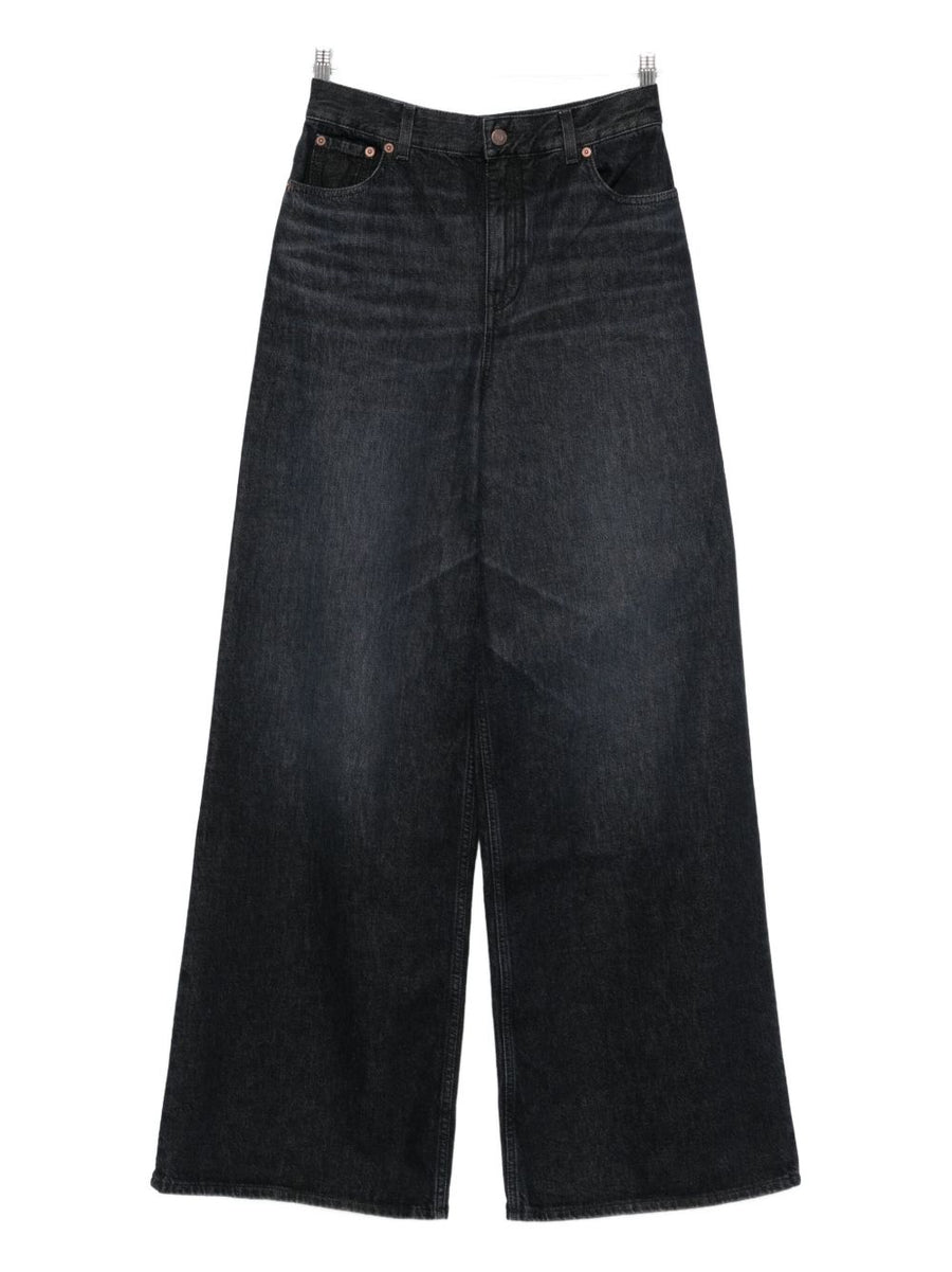 Chloé Wide Leg Jeans With High Rise And Calf Leather Trim For Luxury Women Premium Denim For Everyday Style