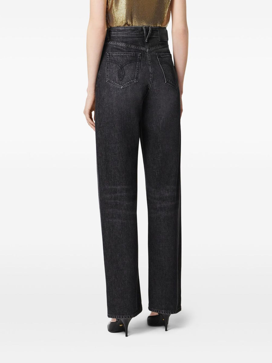 Versace Metal Mesh Regular Fit Jeans for Women with High Rise and Distressed Gold Hardware