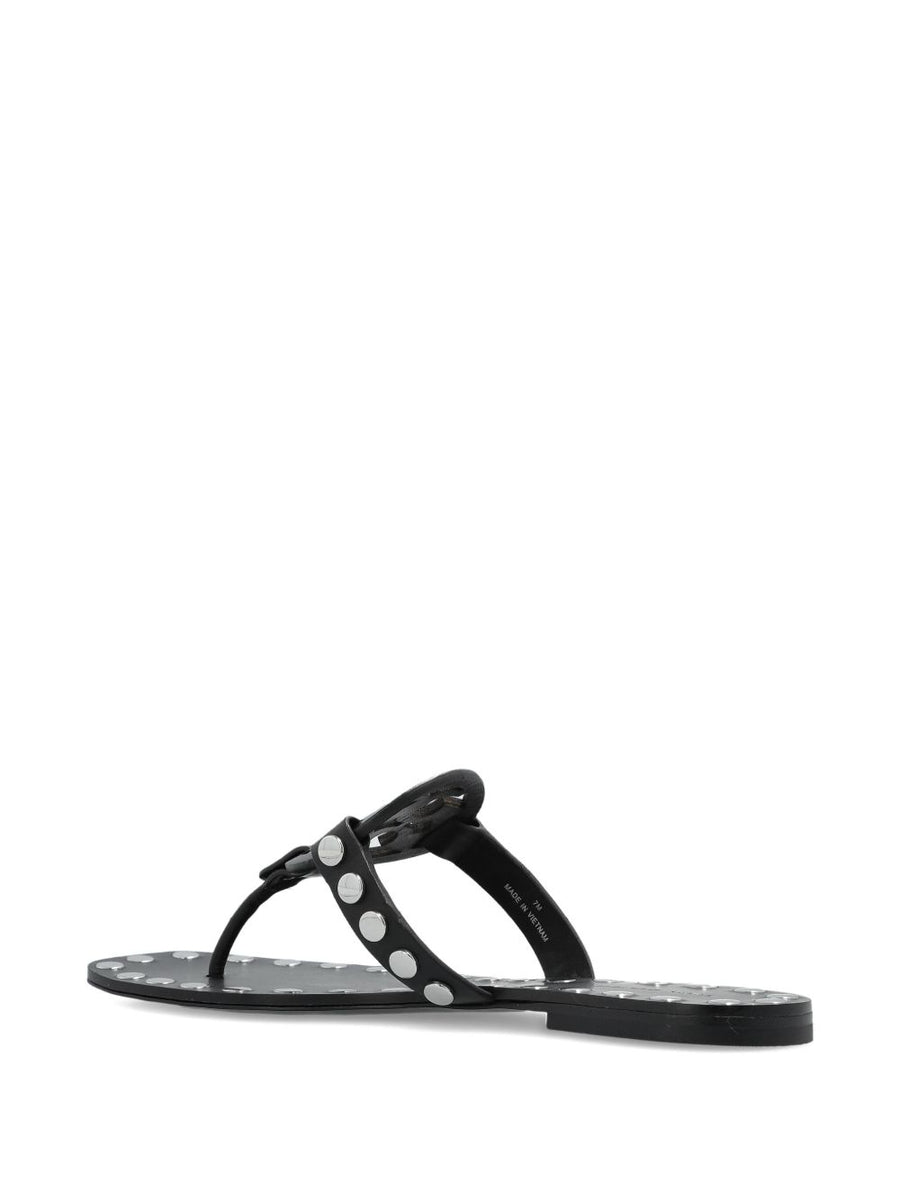 Tory Burch Studded Miller Flat Sandals for Women Calf Leather Open Toe Black Embellished