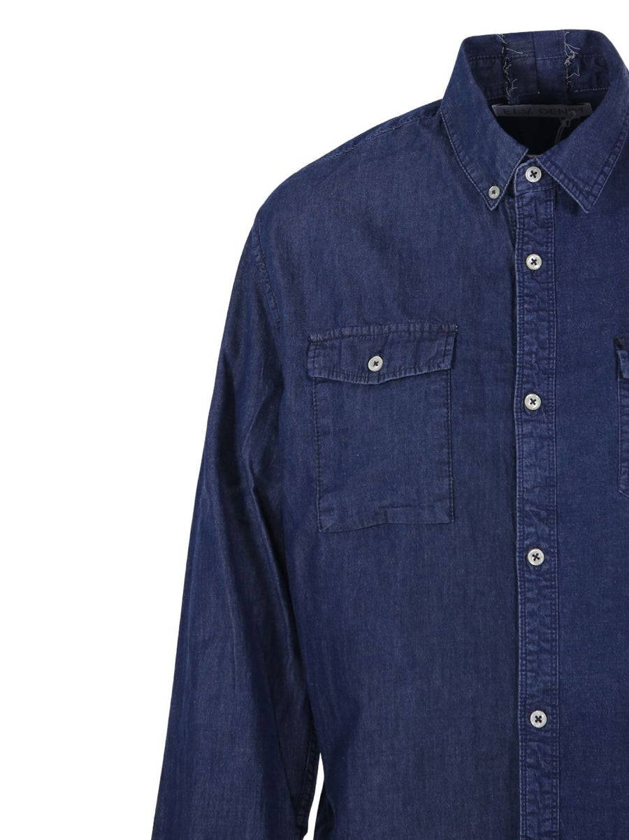 ELV Denim Upcycled Denim Cotton Shirt For Women One Of A Kind True To Size Sustainable Patch Chest Pocket Casual Wear