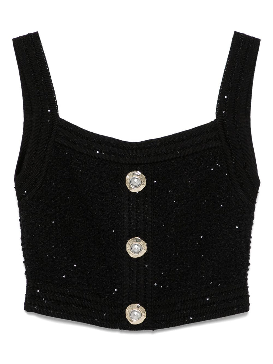 Balmain Black Cropped Tweed Top For Women Luxurious Tailoring Versatile Day To Night Chic