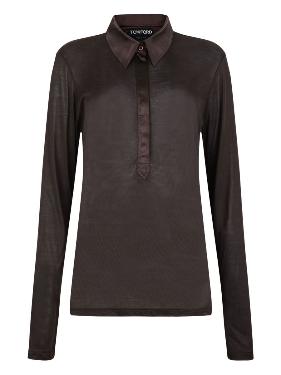 Tom Ford Silk Polo Shirt 100 Percent Silk With Mother Of Pearl Buttons For Women Quiet Luxury Office Wear