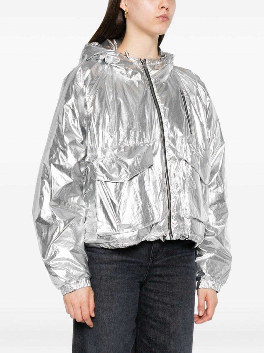Iro Gonie Hooded Jacket for Women Sleek Silver Polyamide with Metallic Finish for City Wear
