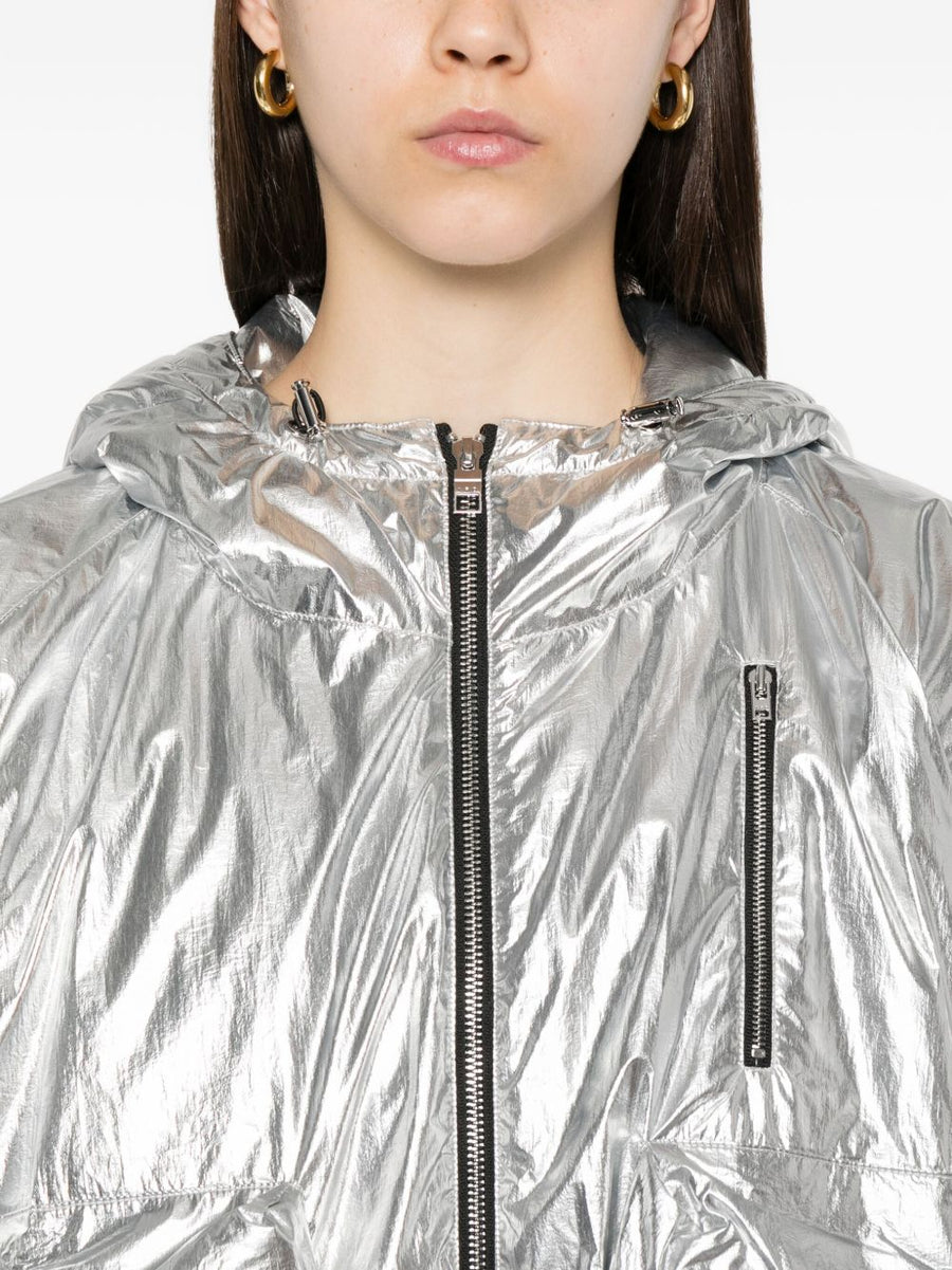 Iro Gonie Hooded Jacket for Women Sleek Silver Polyamide with Metallic Finish for City Wear