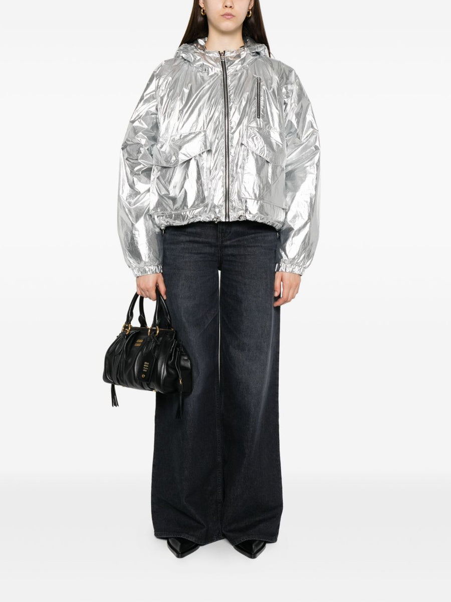 Iro Gonie Hooded Jacket for Women Sleek Silver Polyamide with Metallic Finish for City Wear