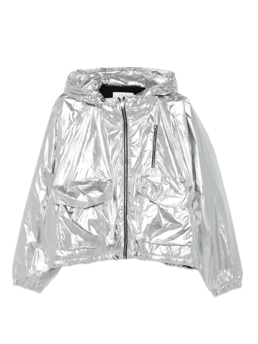 Iro Gonie Hooded Jacket for Women Sleek Silver Polyamide with Metallic Finish for City Wear