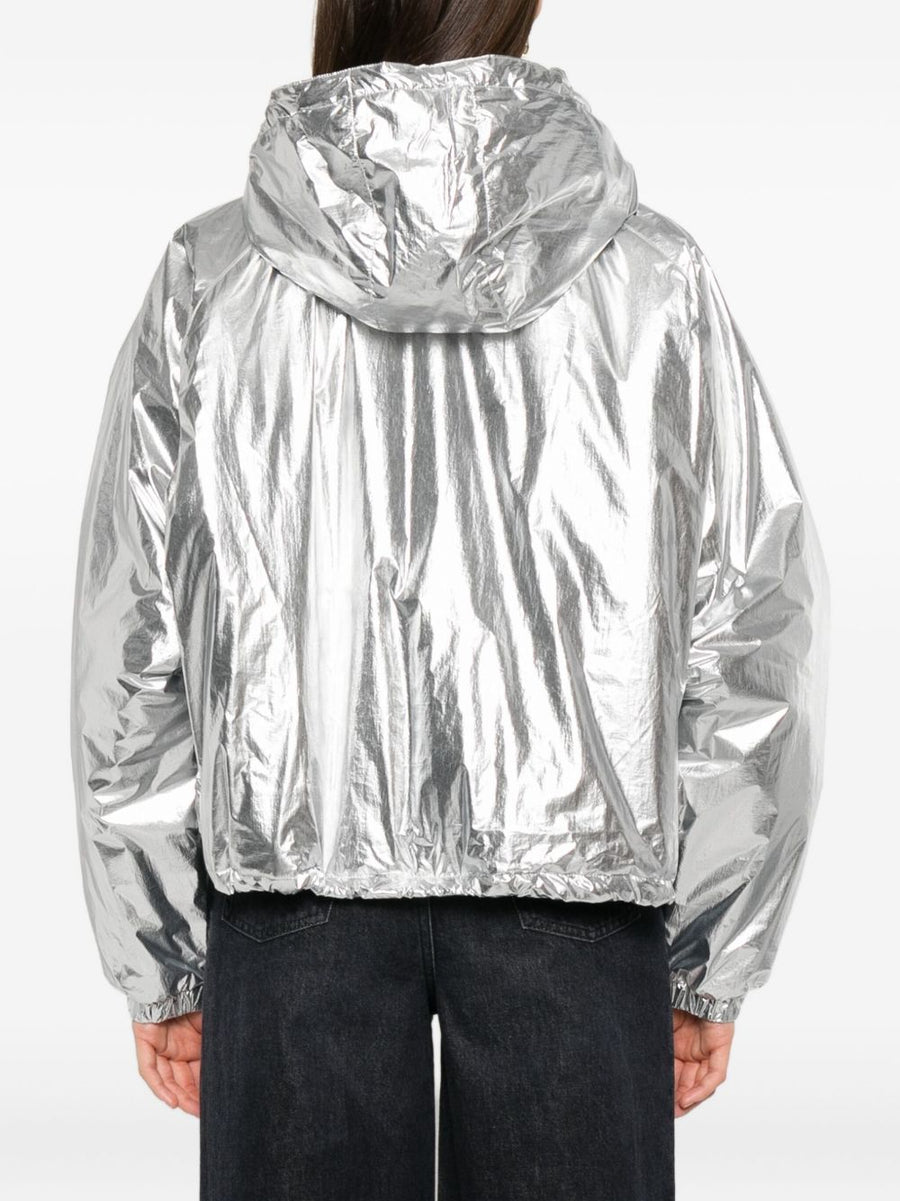 Iro Gonie Hooded Jacket for Women Sleek Silver Polyamide with Metallic Finish for City Wear