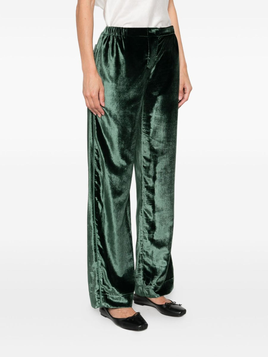 F.R.S Velvet High Waisted Trousers Green For Women Luxurious Comfort Refined Dressy Edge