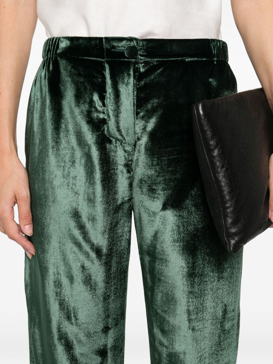 F.R.S Velvet High Waisted Trousers Green For Women Luxurious Comfort Refined Dressy Edge