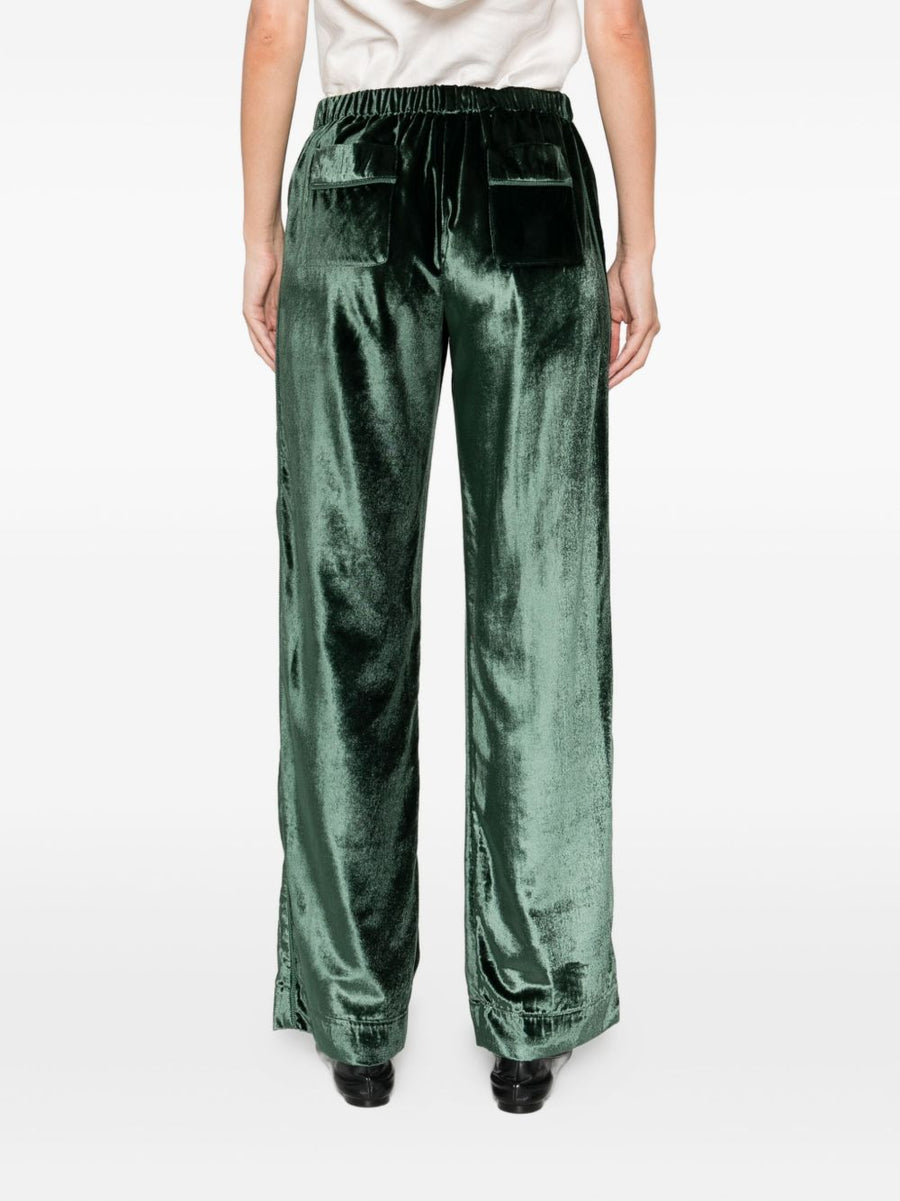 F.R.S Velvet High Waisted Trousers Green For Women Luxurious Comfort Refined Dressy Edge