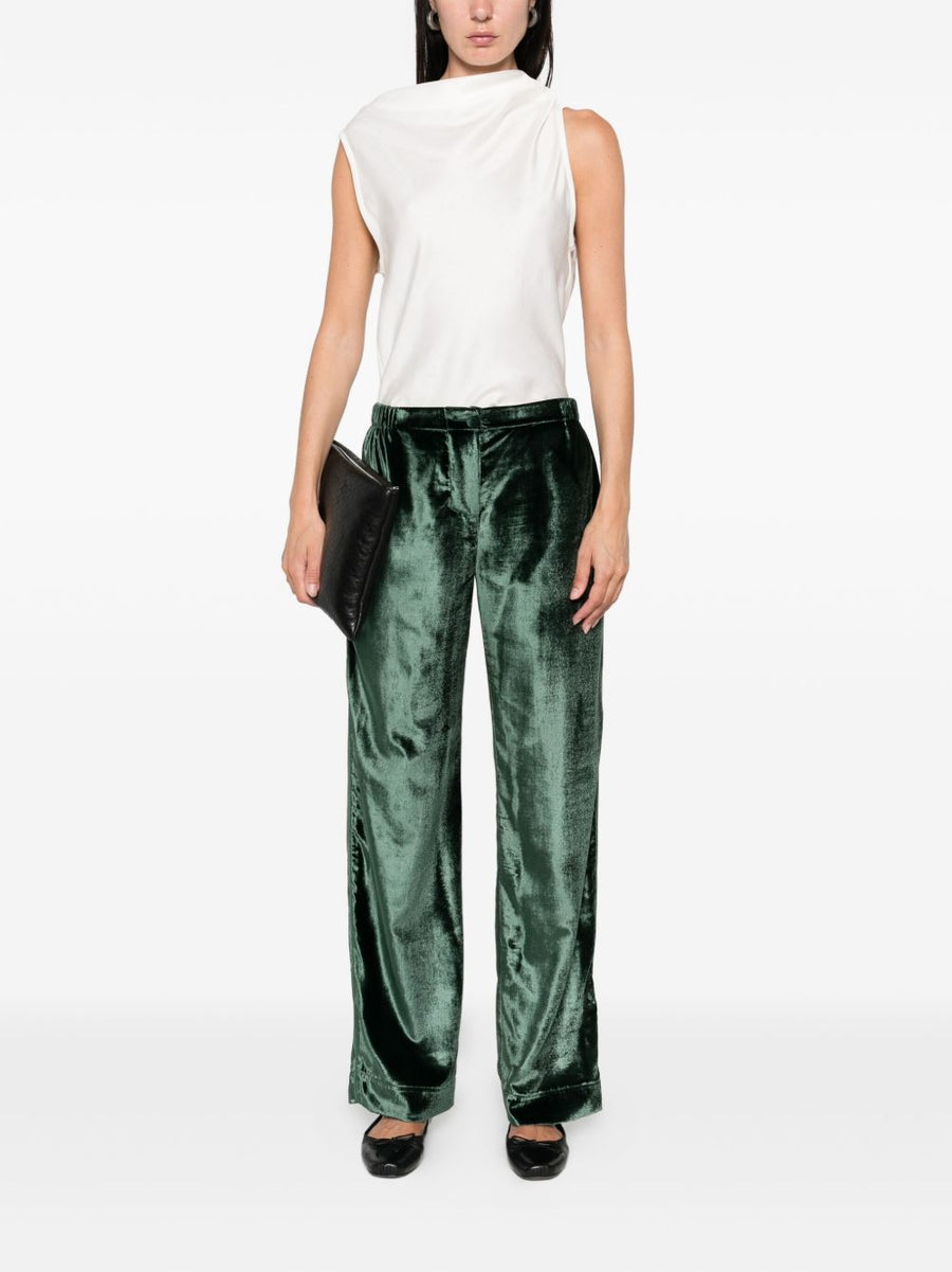 F.R.S Velvet High Waisted Trousers Green For Women Luxurious Comfort Refined Dressy Edge