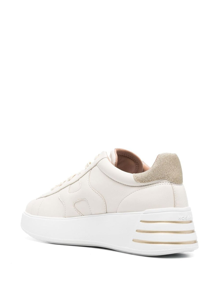 Hogan Rebel Glitter Leather Sneakers Ivory For Women Luxurious City Ready Fashion Footwear