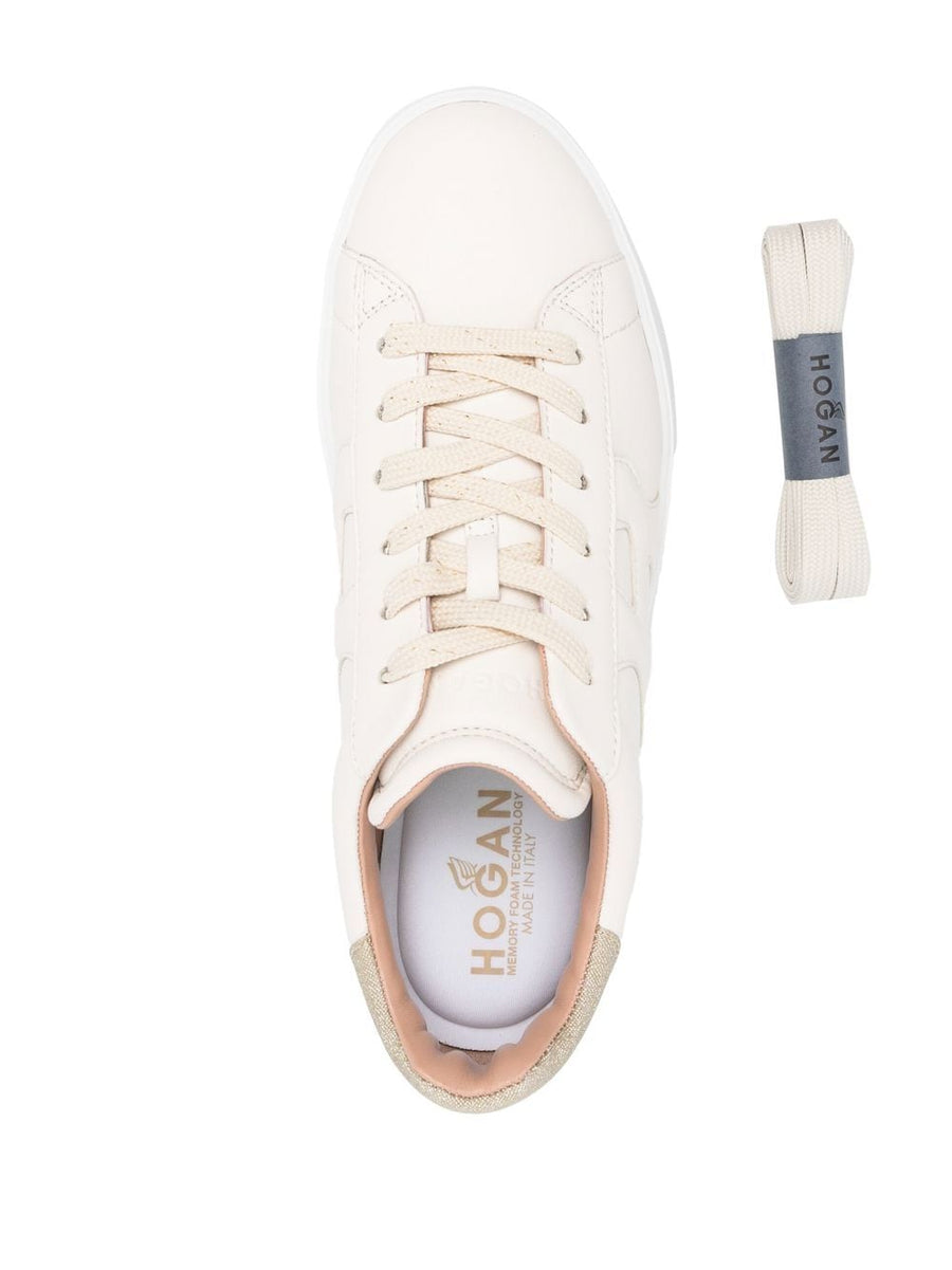 Hogan Rebel Glitter Leather Sneakers Ivory For Women Luxurious City Ready Fashion Footwear