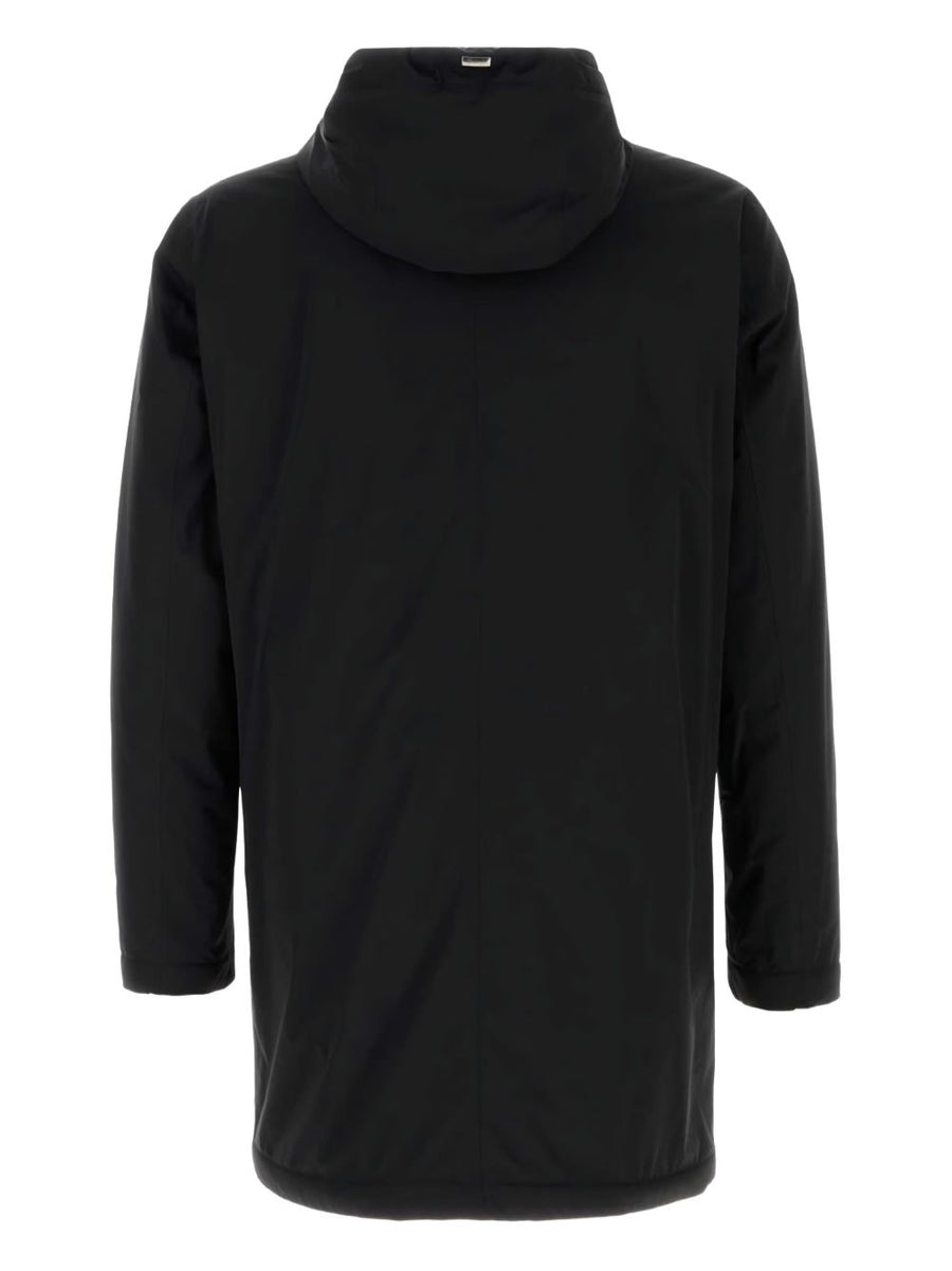 Herno Midi Parka Coat For Men Black With Adjustable Hood And Zip Closure For City Living Fall Winter 2025