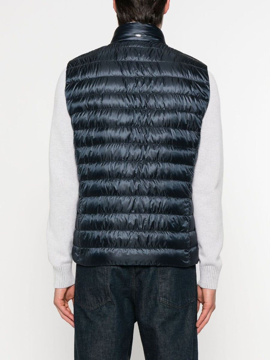 Herno Nylon Down Vest for Men Premium Lightweight Warmth Navy Quilted Sleeveless With Stand Collar