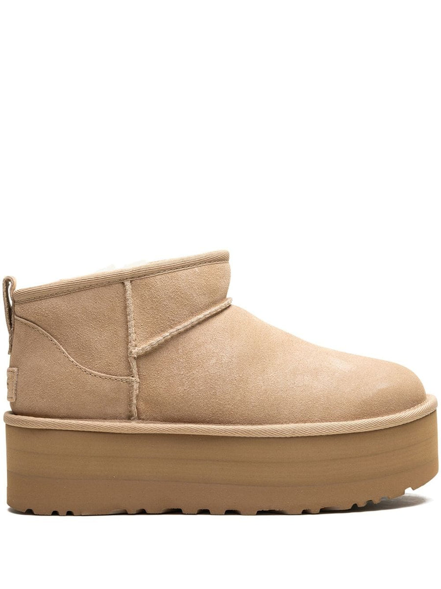 UGG Classic Ultra Mini Platform Boots For Women Beige Leather Flatform Comfort Luxury