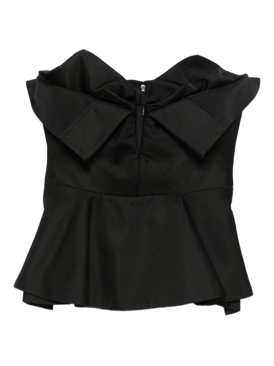 Alexander McQueen Luxurious Bow Detailed Peplum Silk Top for Women Off Shoulder Evening Wear