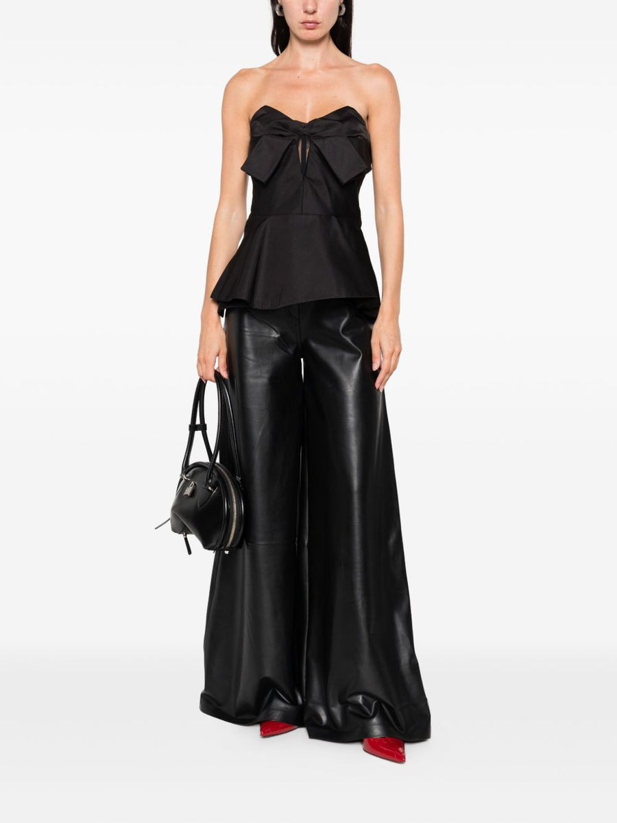 Alexander McQueen Luxurious Bow Detailed Peplum Silk Top for Women Off Shoulder Evening Wear