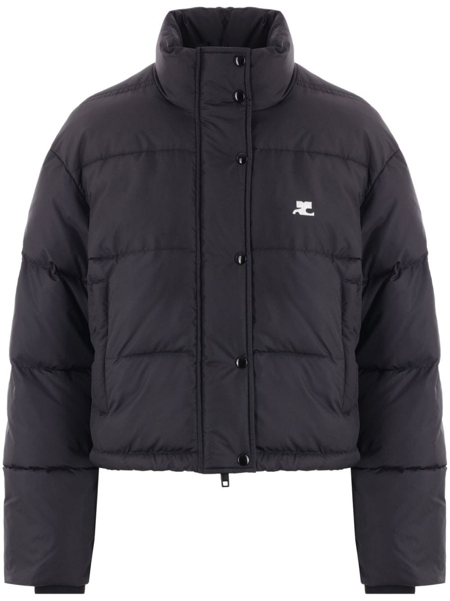 Courrèges Nylon Puffer Jacket For Women With Front Logo Print Weatherproof Warmth
