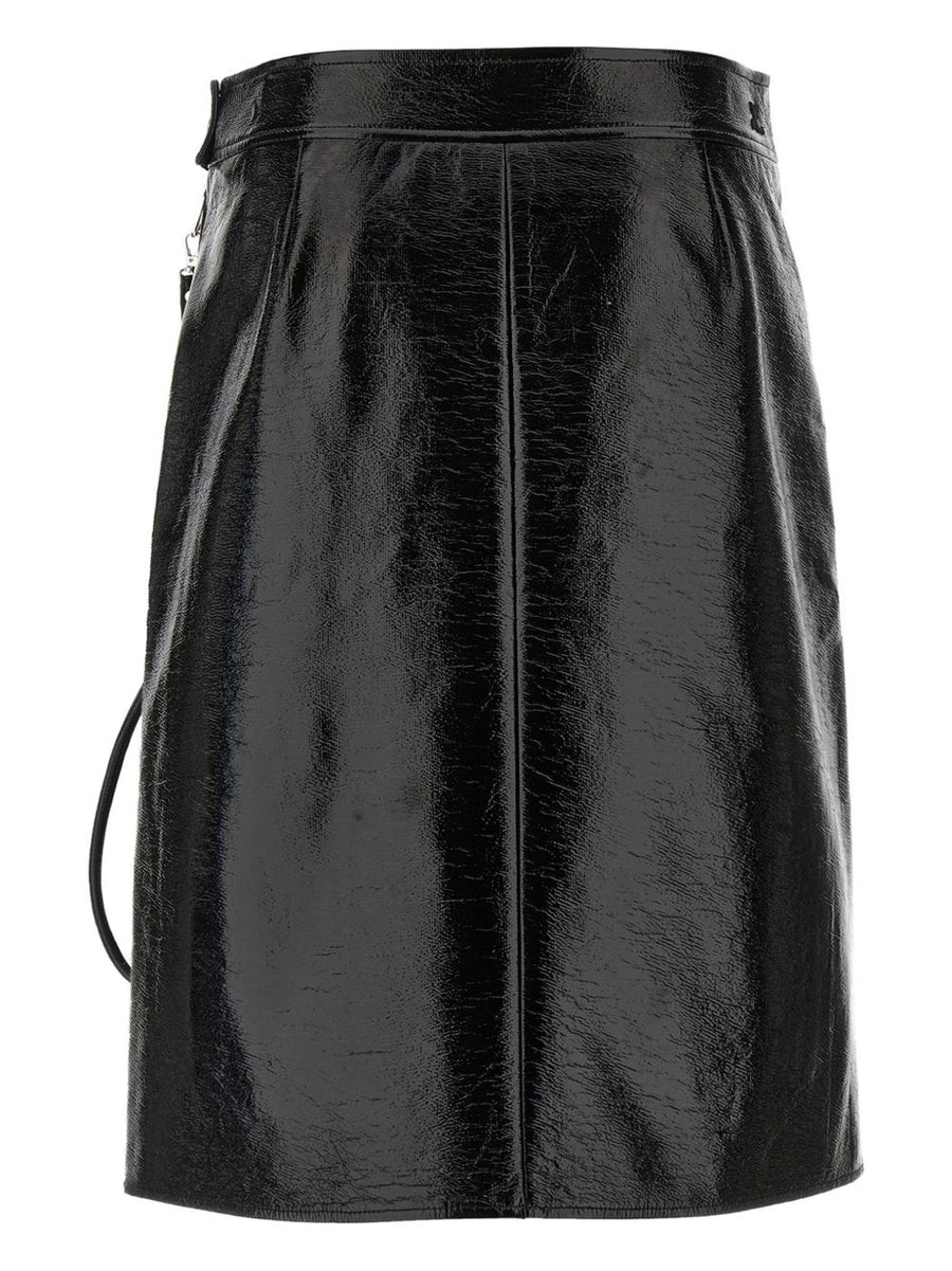 Courrèges Black Vinyl Midi Skirt Bold Modern Edge For Women Front Zip Pockets Versatile Everyday Wear