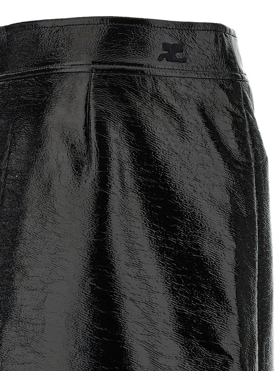 Courrèges Black Vinyl Midi Skirt Bold Modern Edge For Women Front Zip Pockets Versatile Everyday Wear