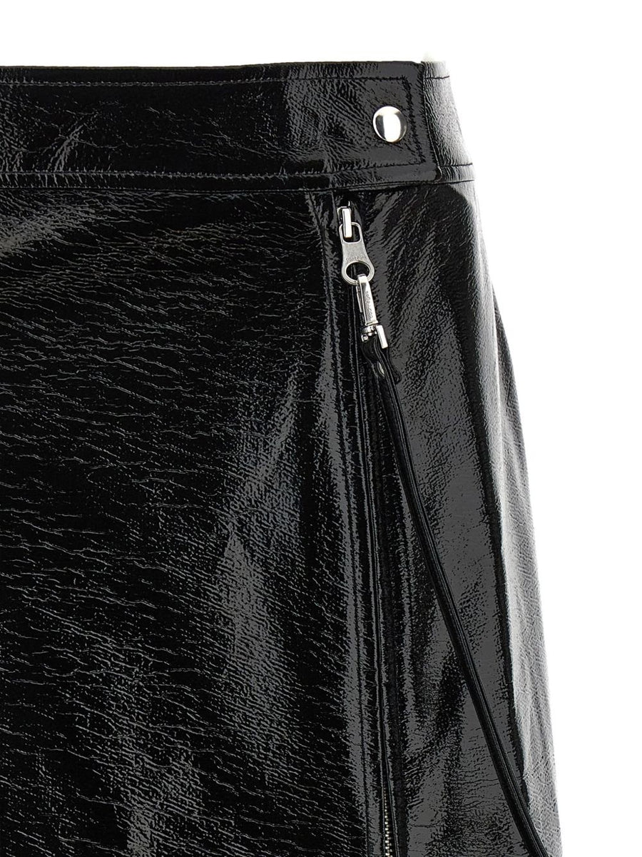Courrèges Black Vinyl Midi Skirt Bold Modern Edge For Women Front Zip Pockets Versatile Everyday Wear