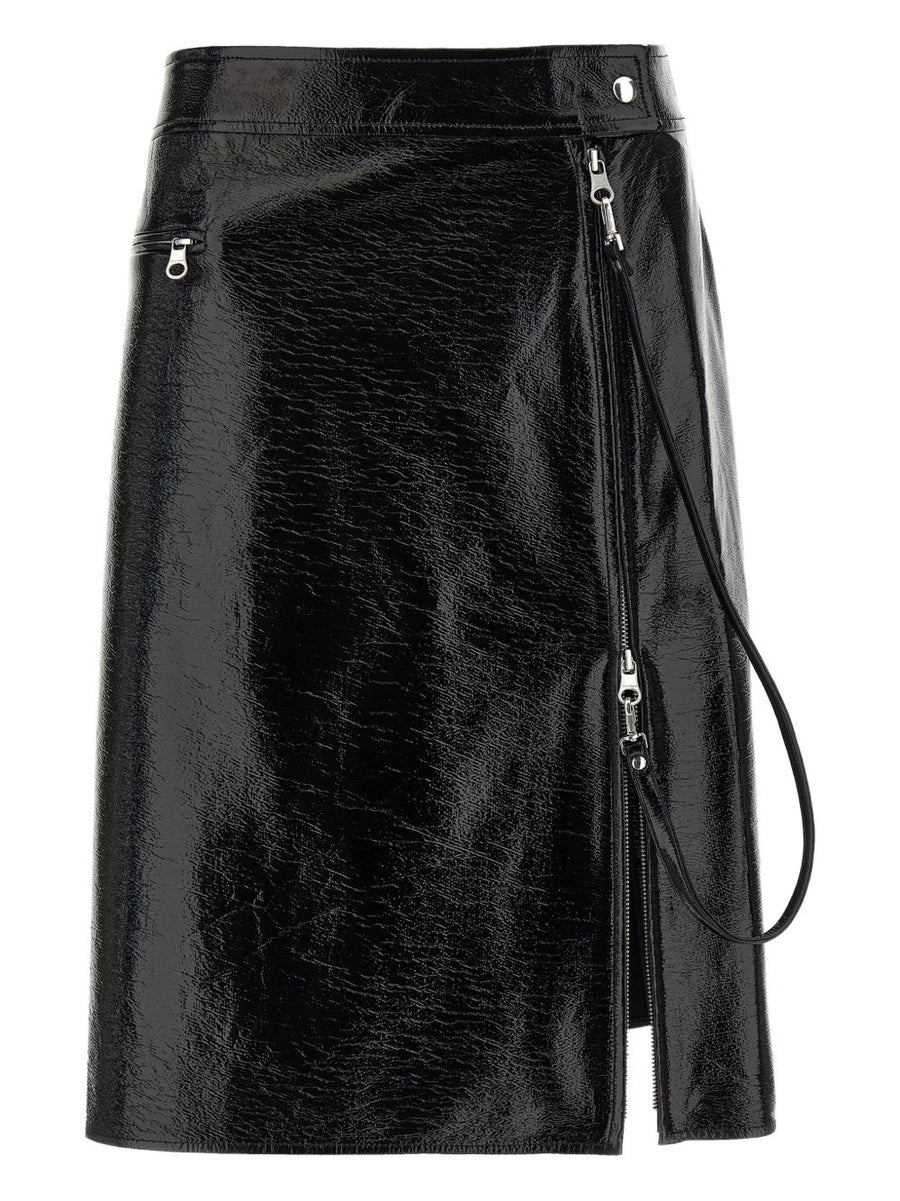 Courrèges Black Vinyl Midi Skirt Bold Modern Edge For Women Front Zip Pockets Versatile Everyday Wear
