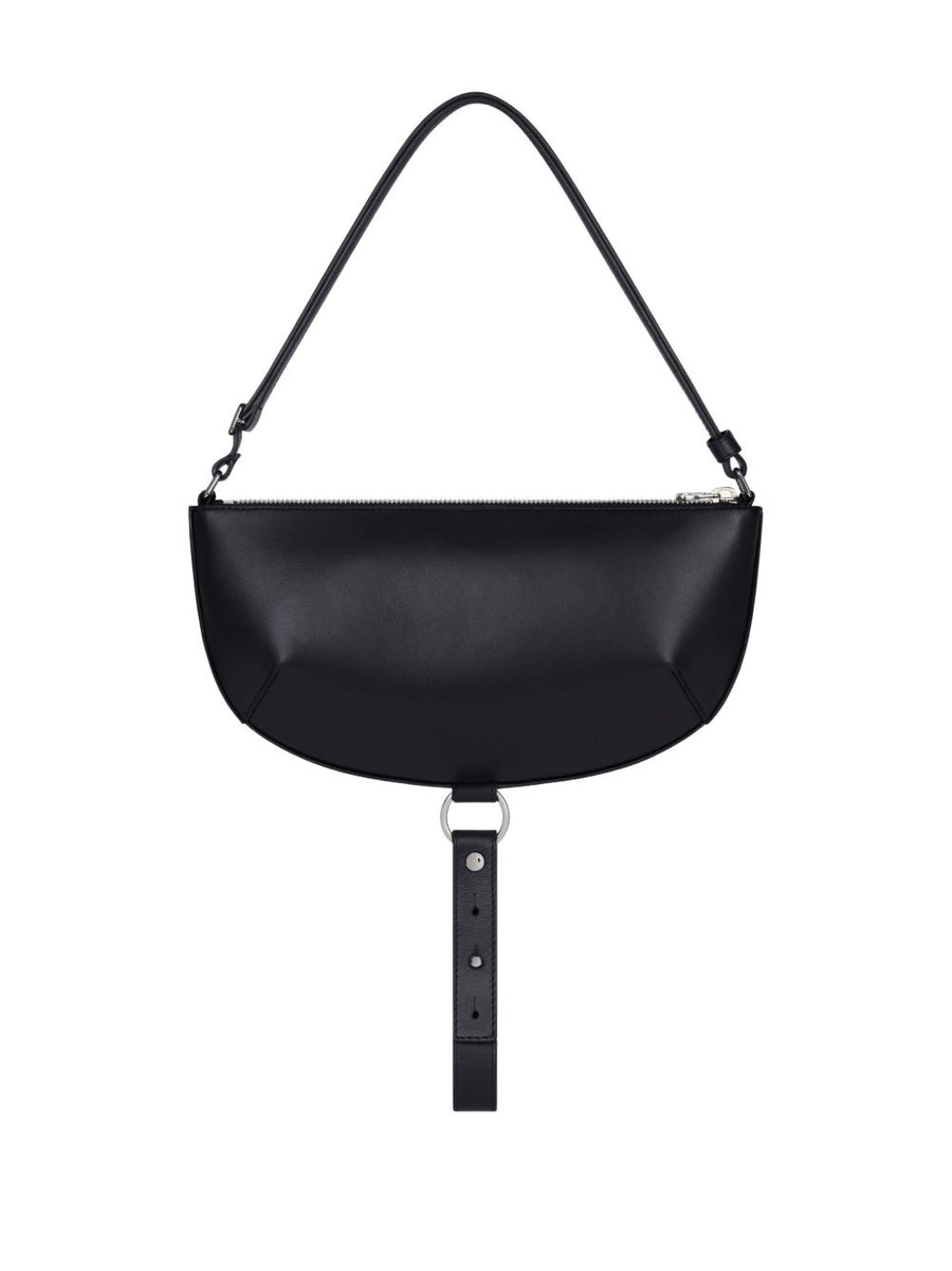 Courrèges Half Moon Leather Shoulder Bag For Women Black Calfskin With Adjustable Strap And Zip Closure