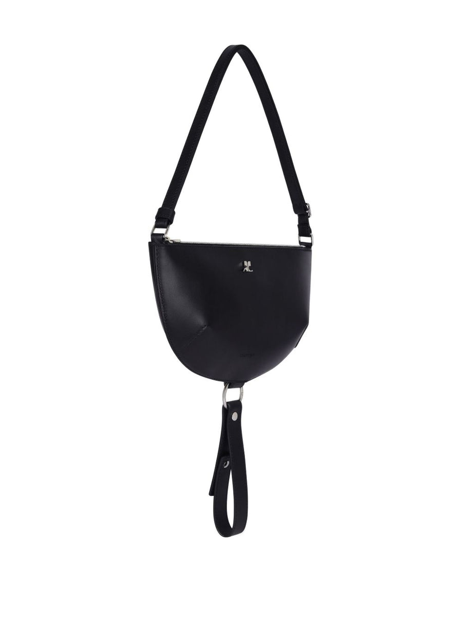 Courrèges Half Moon Leather Shoulder Bag For Women Black Calfskin With Adjustable Strap And Zip Closure