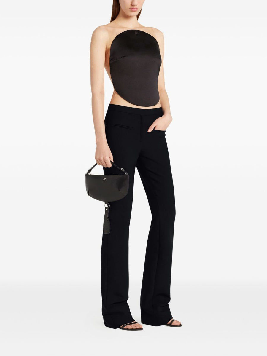 Courrèges Half Moon Leather Shoulder Bag For Women Black Calfskin With Adjustable Strap And Zip Closure