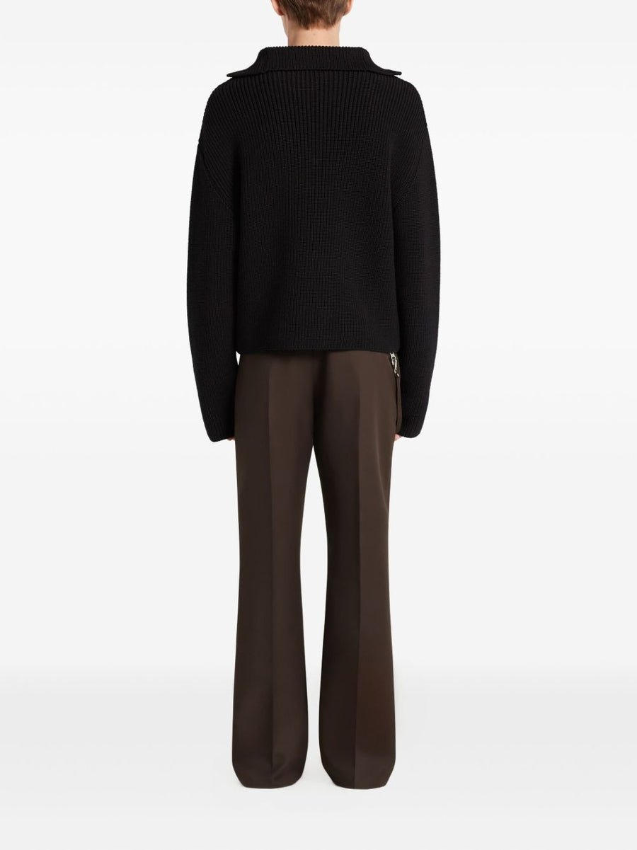 Courrèges Merino Wool Half Zip Sweater for Women Luxurious High Collar Ribbed Knit for Everyday Wear