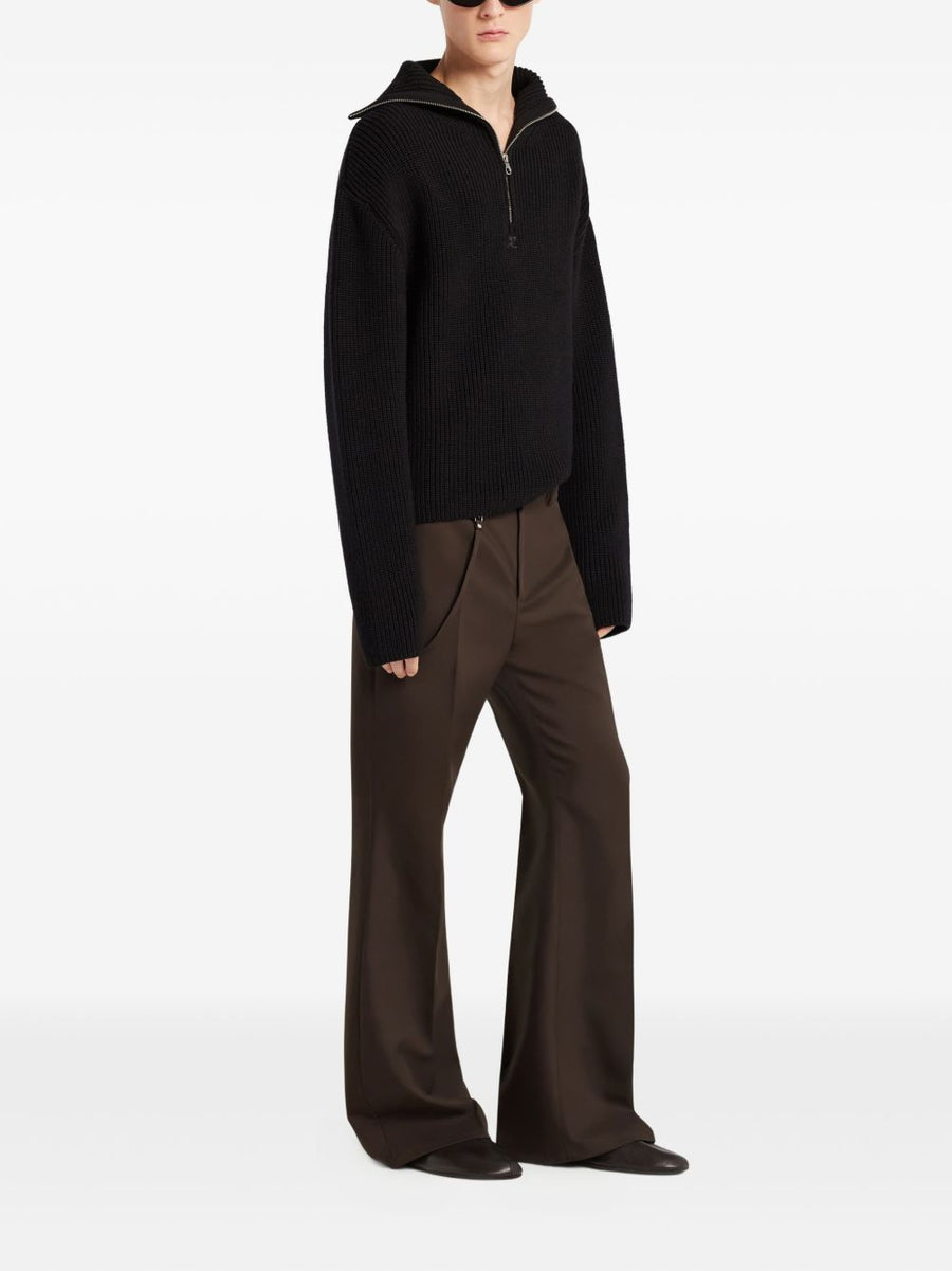 Courrèges Merino Wool Half Zip Sweater for Women Luxurious High Collar Ribbed Knit for Everyday Wear