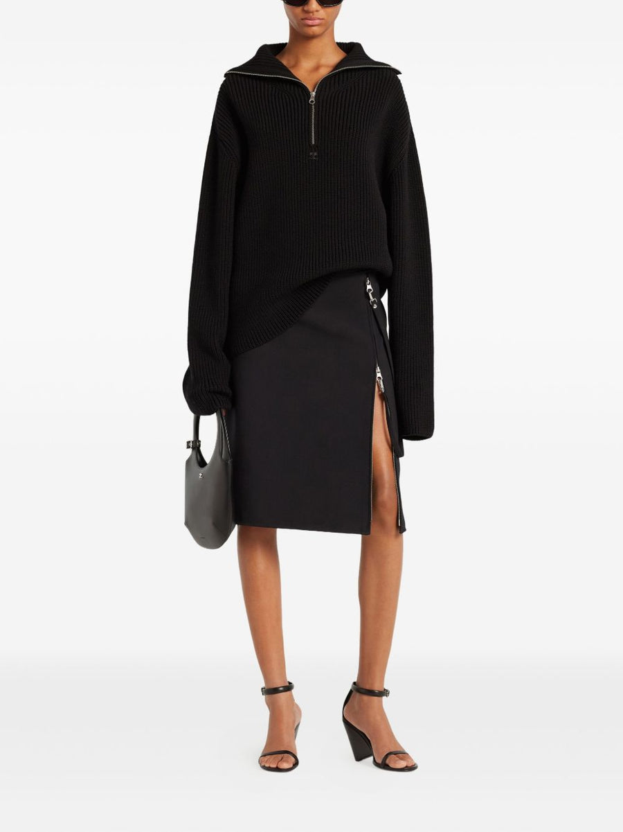 Courrèges Merino Wool Half Zip Sweater for Women Luxurious High Collar Ribbed Knit for Everyday Wear