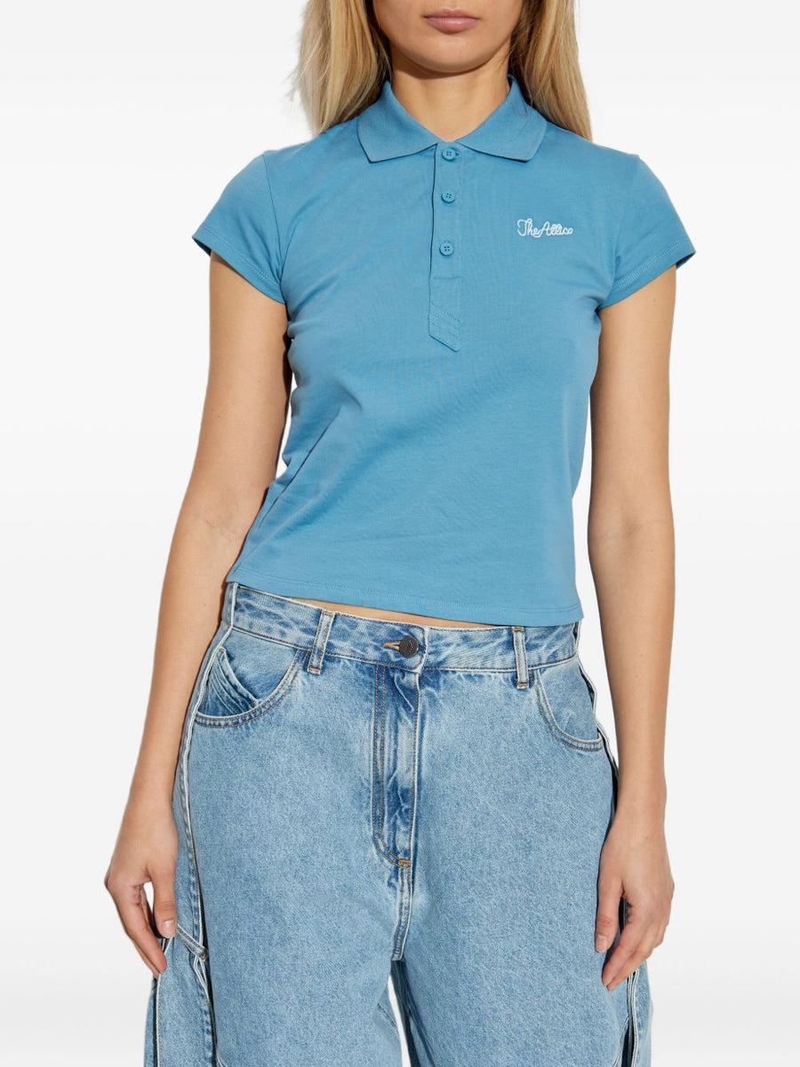 The Attico Jersey Polo Shirt for Women Luxurious Light Blue Cotton Jersey with Polo Collar and Embroidered Logo