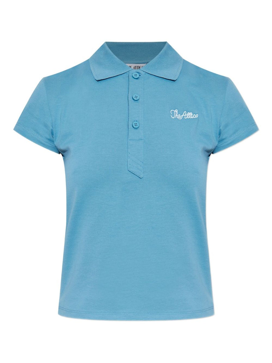 The Attico Jersey Polo Shirt for Women Luxurious Light Blue Cotton Jersey with Polo Collar and Embroidered Logo