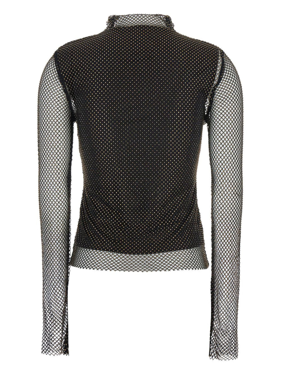 Sportmax Pre High Neck Top With Sheer Fishnet Sleeves For Women Elegant Layering