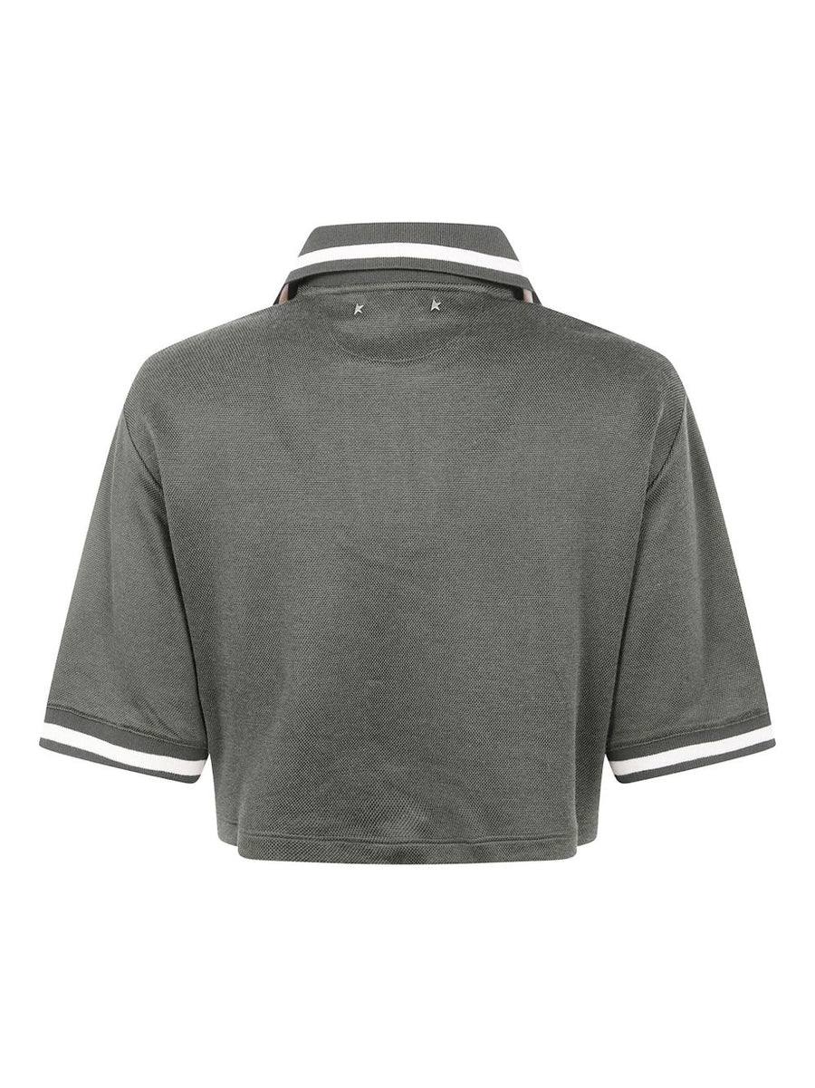 Golden Goose Women Cropped Polo Shirt Green With Tipped Collar For Versatile Luxe