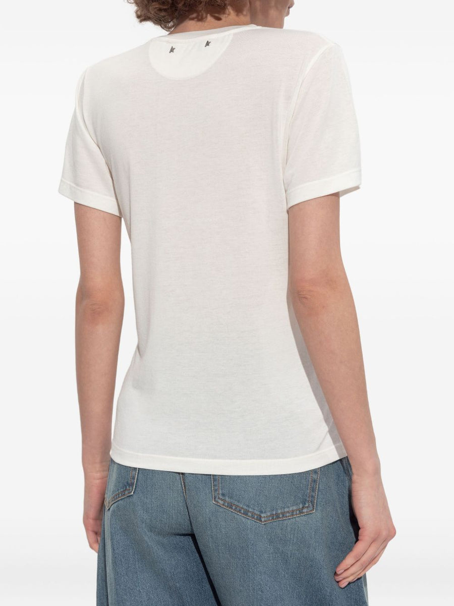 Golden Goose The Golden Dreamers Print T Shirt For Women Luxury Casual Top White Viscose