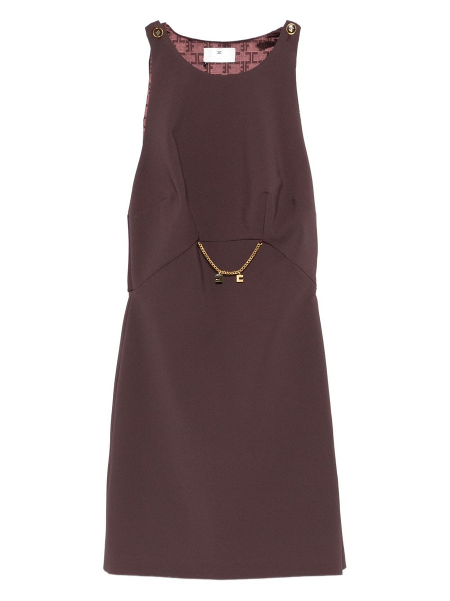 Elisabetta Franchi Bordeaux Mini Dress With Chain Detail For Women Evening Wear