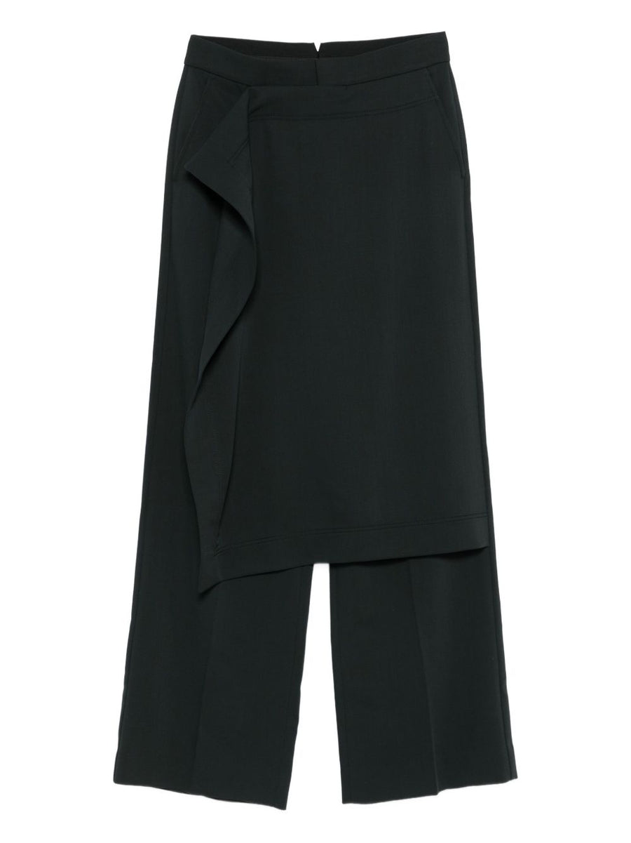 Ami Paris Wool Trousers Charcoal Grey With Elegant Layered Design And Subtle Ruffle For Women