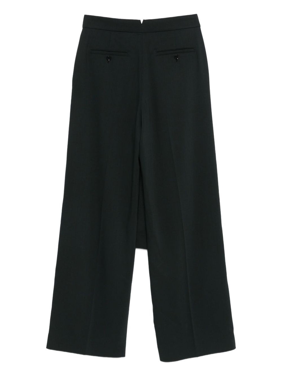 Ami Paris Wool Trousers Charcoal Grey With Elegant Layered Design And Subtle Ruffle For Women